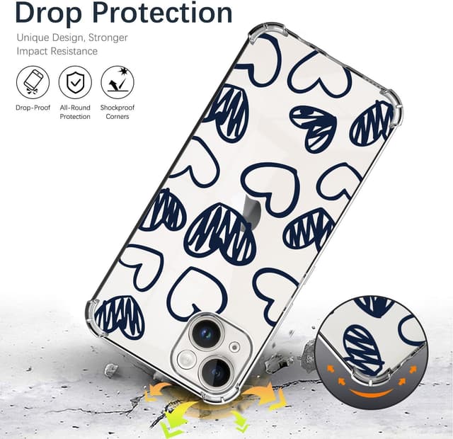 Detalle de ChoosEU Transparente Hülle für iPhone 14 aus weichem TPU/Silikon mit Herzmotiv – dünnes, stoßabsorbierendes Case