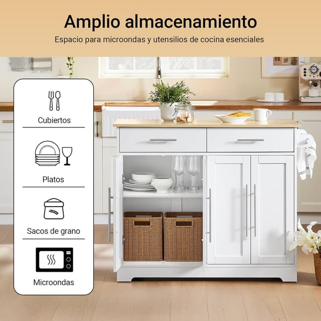 Detalle 2 de SoBuy FKW129-WN isla de cocina 113x91x(44–69) cm