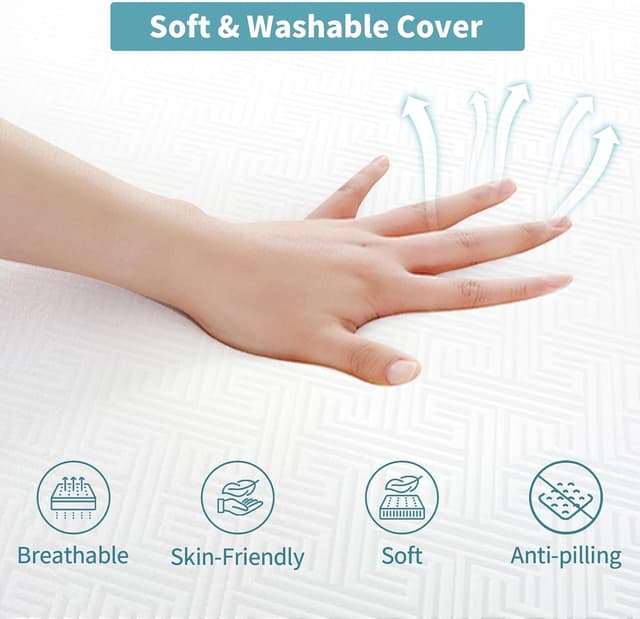 Detalle de wowttrelax Folding Mattress Double (6 inch) – 4-fold memory foam floor mattress for guests, camping and caravans