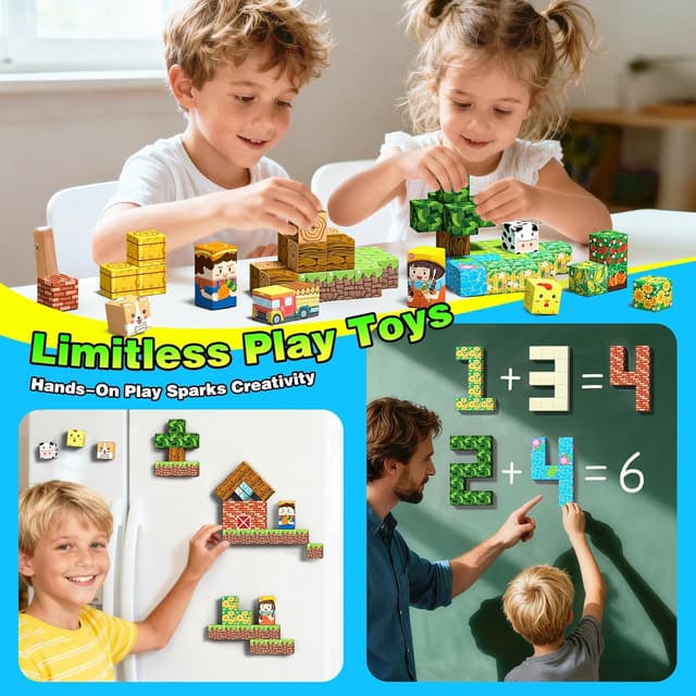 Detalle 2 de Mini Magnetic Blocks Farm Magnetic Building Cubes Set (40 Pieces) with Portable Iron Box
