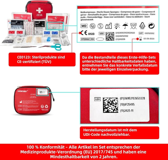 Detalle de HONYAO Erste Hilfe Set 90‑teilig — Reiseapotheke 🩹