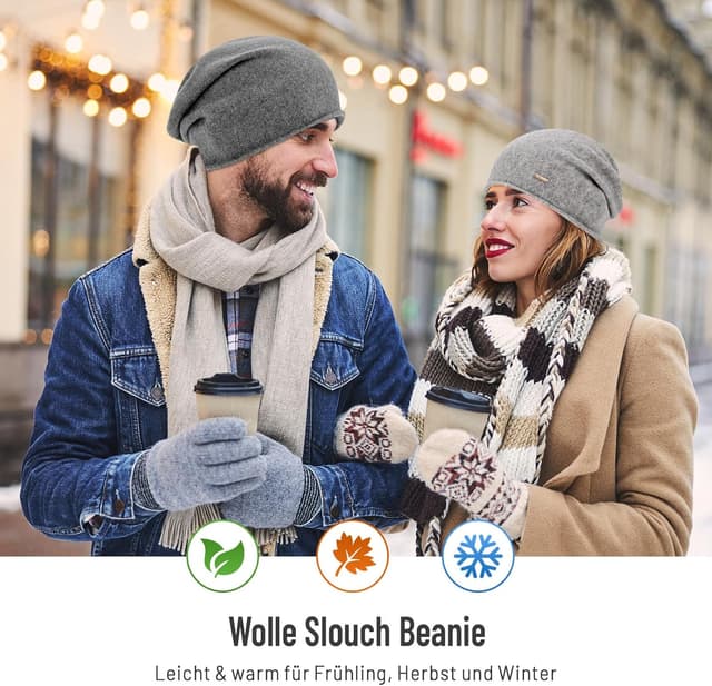 Detalle 1 de HAMUNI Wollmütze Beanie 100% Wolle 52–62 cm
