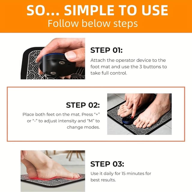 Detalle de Masseur de pieds EMS (bioélectrique) avec 8 modes et 19 fréquences réglables, charge USB et design ergonomique