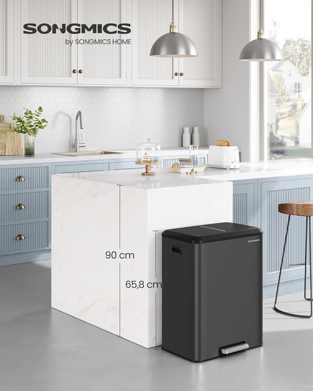 Detalle de SONGMICS LTB566B02 – Poubelle de cuisine double 2 x 30 L avec pédale, fermeture douce et seaux intérieurs