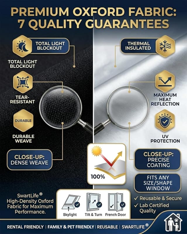 Thumbnail 6 de SwartLife 100% Blackout Blind (240x145cm) Stick-On Cut-to-Fit with Suction Cups & Hook-Loop Tabs