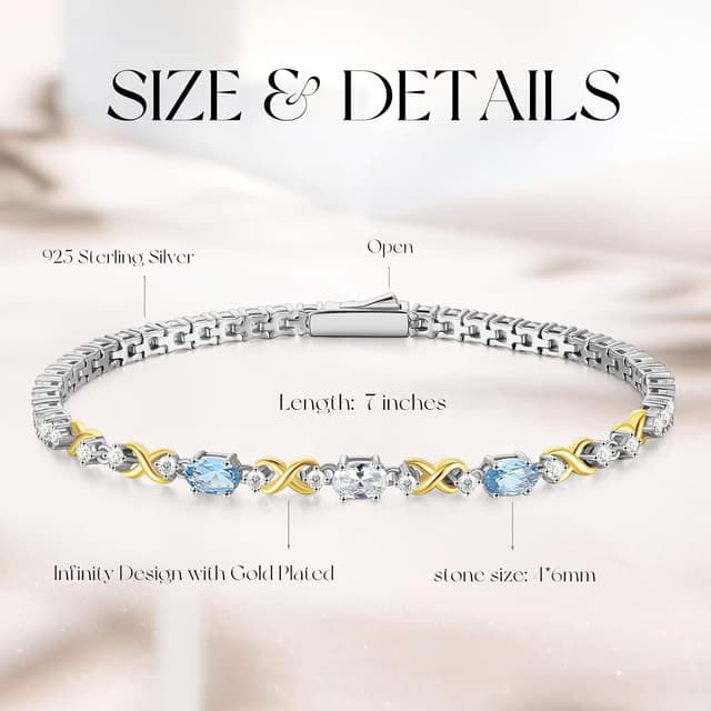 Detalle de FANCIME Silber Tennisarmband für Damen (925 Sterling Silber) mit doppeltem Geburtsstein & Infinity-Look, 18,7 cm