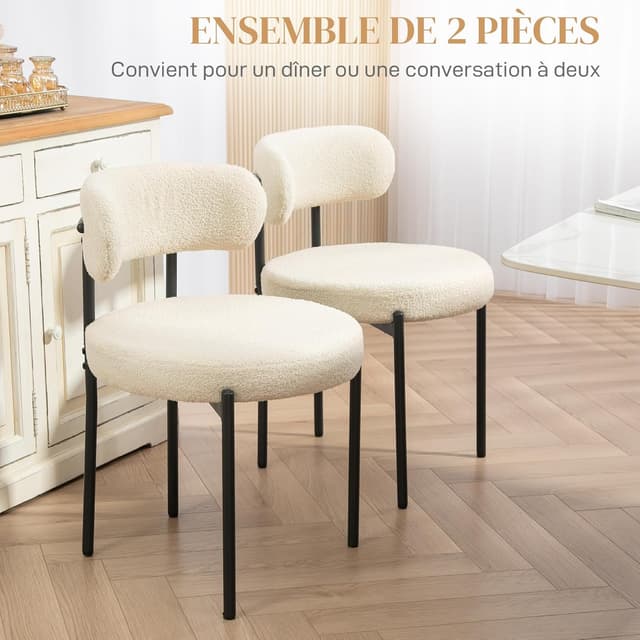 Detalle de HOMCOM lot de 2 chaises de salle à manger beige rembourrées dossier et pieds acier noir