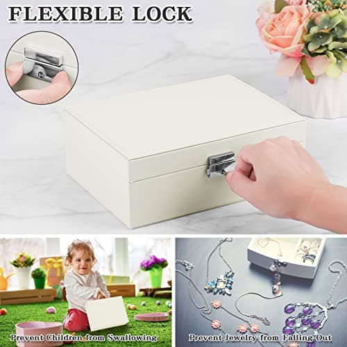 Detalle de Larkumio joyero organizador grande para mujer y niña con doble capa (PU) y llave, blanco