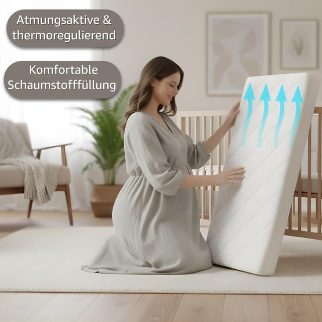 Detalle de Stubenwagen Baby Matratzen für Kinderwagen 50x100 cm – Oeko‑Tex Matraze mit waschbarem Bezug (Basic/Premium)