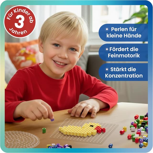 Detalle de Smowo® Große 10mm Bügelperlen (1.000 Stück) in 7 Farben – XL Steckperlen für Kinder ab 3 Jahren