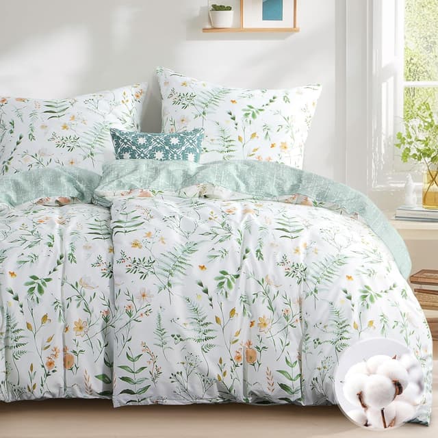 Detalle de Aisbo Bettwäsche 135x200 4teilig Baumwolle Grün Blumen Muster