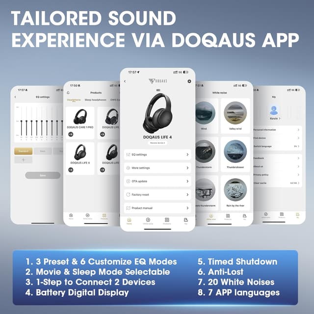 Thumbnail 6 de DOQAUS Bluetooth Headphones 90H battery