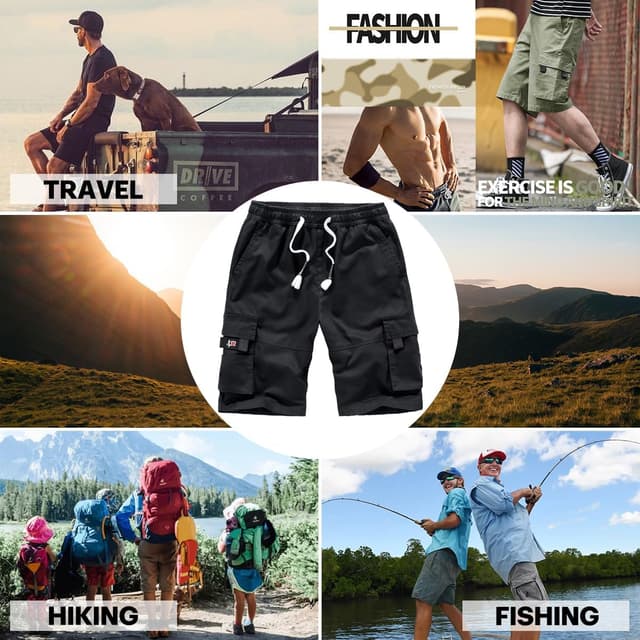 Thumbnail 6 de APTRO Men’s Cargo Shorts with Elastic Waistband & Drawstring (100% Cotton Twill) – Big & Tall Relaxed Fit