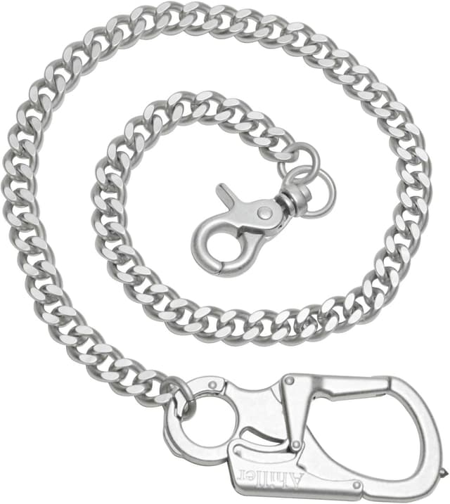 Detalle de Ahiller Geldbörsenkette mit Verschluss: Biker-Kette mit Doppelschloss-Design und Wolframstahl-Kegelkopf
