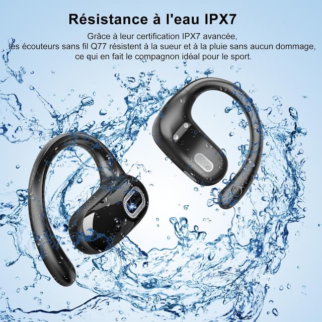 Thumbnail 6 de Open Ear Écouteurs Bluetooth 5.4 sans fil avec ENC, HiFi stéréo et autonomie 58 h (IPX7) – modèle noir