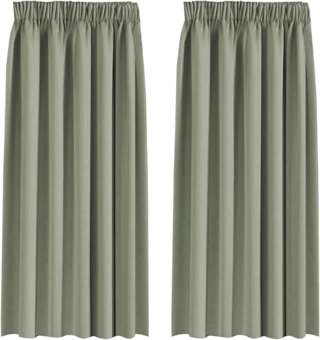 Detalle de BellaHills blackout curtains pencil pleat set (2 panels) in Light Sage, privacy and thermal insulated window treatment