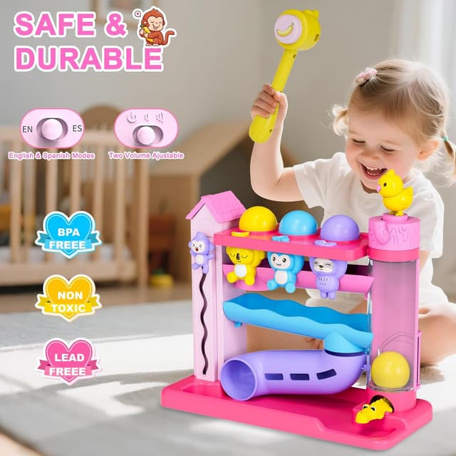 Detalle de VOILBTOY Musical Ball Drop Toy for 1–3 Year Old Girls (Pink) — English & Spanish