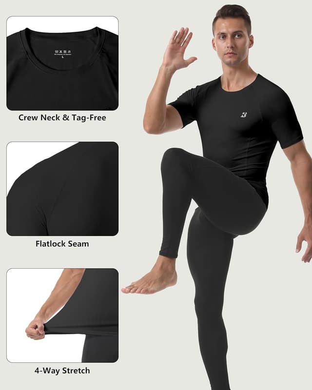 Detalle de Roadbox Compression Shirt for Men Short Sleeve — Cool-Dry Athletic Base Layer