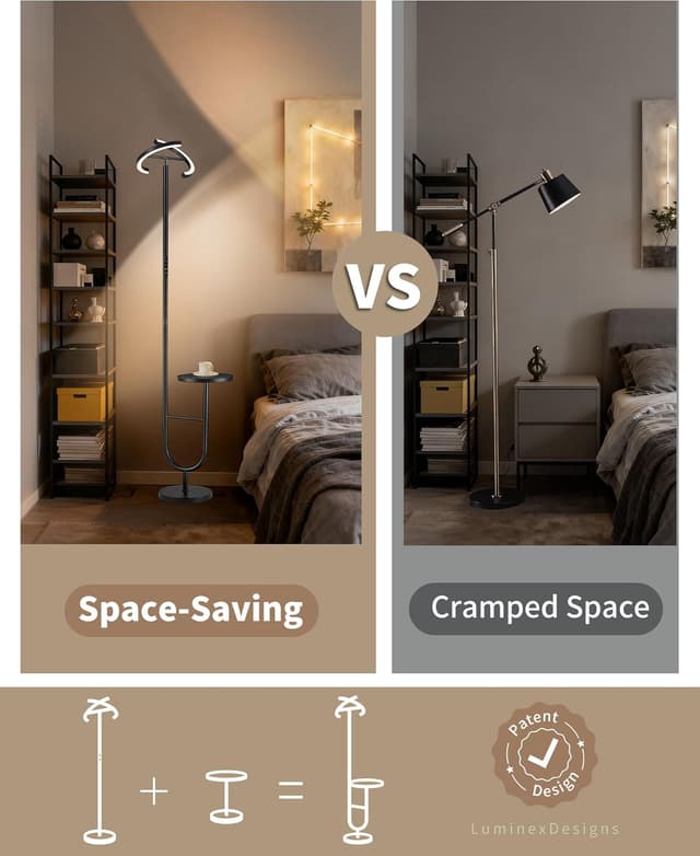 Detalle de LuminexDesigns Floor Lamp with Shelf, 36W Dimmable LED (Remote, 360° Head) — Modern Black Corner Uplighter