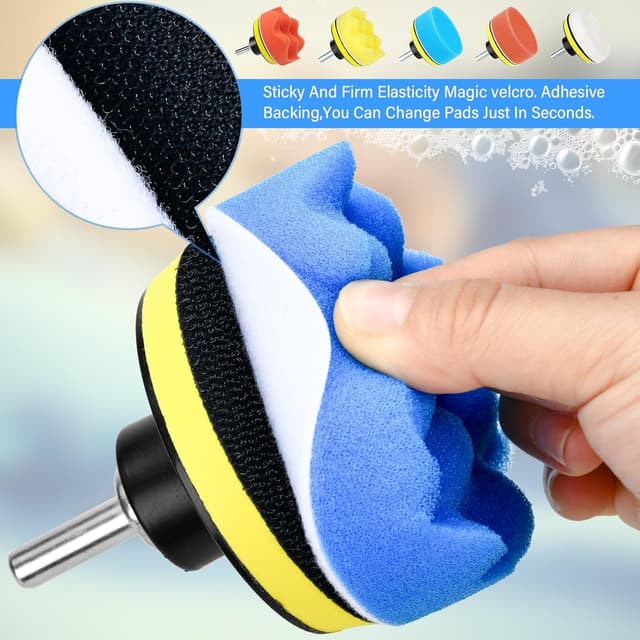 Detalle 2 de JOYSAL kit lucidatura auto con 23 spugne e tampone 80 mm per lucidatura e cera