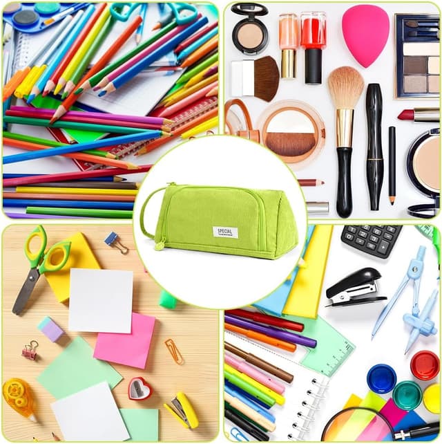 Thumbnail 6 de APXEL Grande trousse de papeterie en velours côtelé vert (grand modèle zippé)