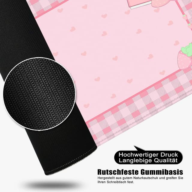 Detalle 2 de Rosa Mauspad Herzform 80x30 cm als XL Schreibtischunterlage mit rutschfester Naturkautschuk-Basis