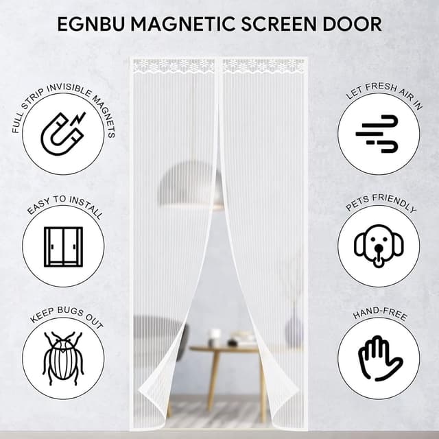 Detalle de EGNBU Heavy Duty Magnetic Fly Screen Door (90x210CM) with Powerful Magnets & Full Frame Magic Tape