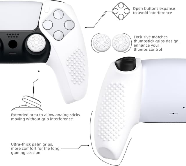Detalle de PlayVital 3D Studded Edition White ergonomic silicone grips case for PS5 controller
