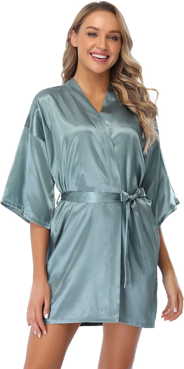 Detalle de Vlazom peignoir femme en satin col V avec ceinture ajustable