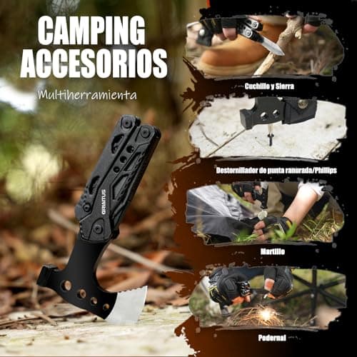 Detalle de GIRIAITUS multiherramienta 16 en 1 para acampar con hacha de supervivencia y funda de nailon