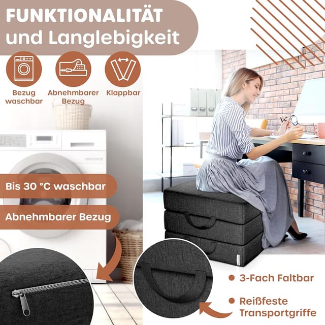 Detalle 2 de KESSER Klappmatratze 90 x 200 x 15 cm als Gästematratze, Campingmatratze & Sitzhocker (3-fach faltbar)