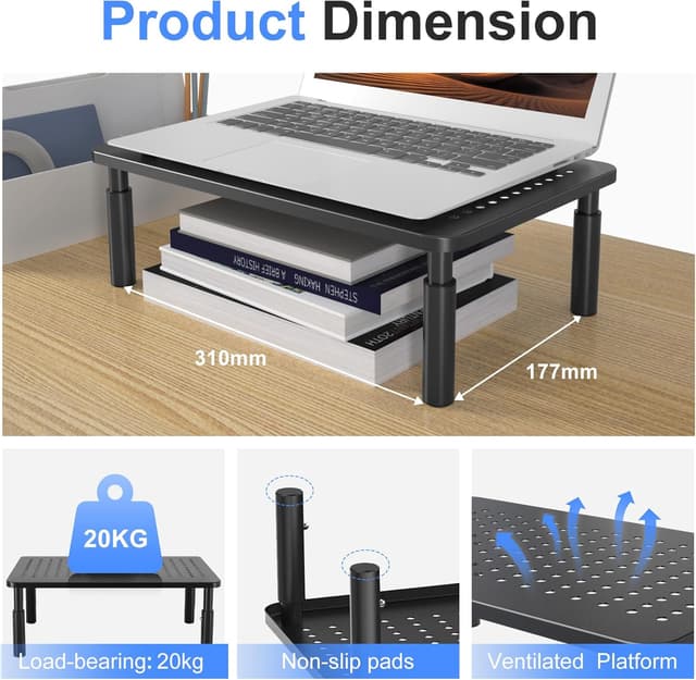 Detalle 1 de suptek Supporto per Monitor Rialzo da Tavolo Nero, ergonomico e regolabile in altezza