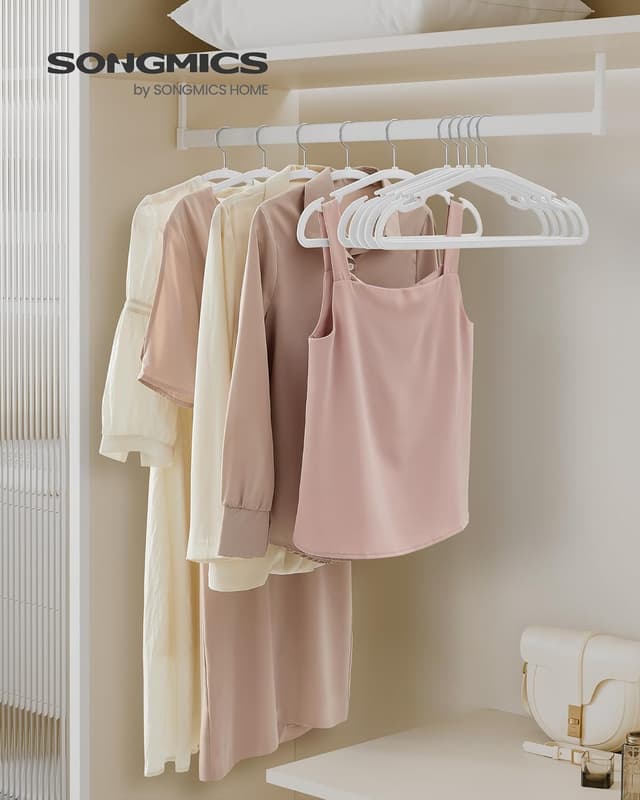 Detalle 2 de SONGMICS Perchas de Terciopelo 50 u. 🧥 Ahorra Espacio Blanco