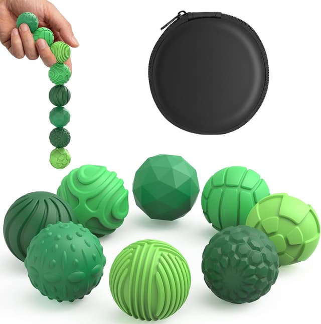 Detalle de Lot de 8 balles magnétiques UZAHSK en silicone anti-stress (géométrique, vert) pour apaiser le stress et aider à la concentration