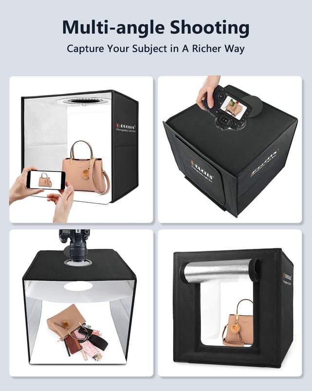 Detalle 2 de DUCLUS Light Box Photography 40cm (16" x 16") with 160 LEDs and 8 Backdrops for Product Photos