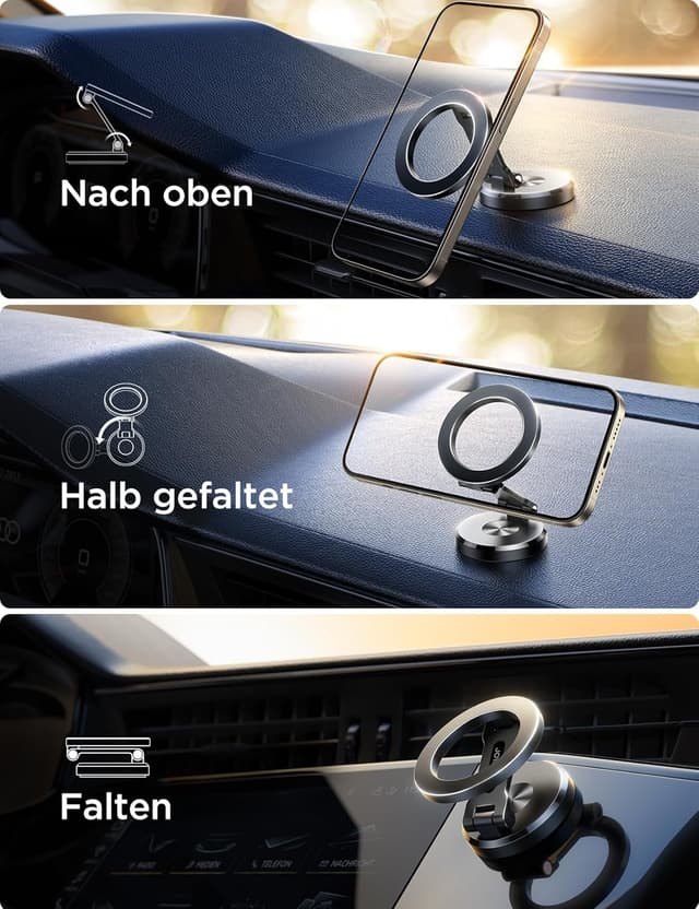 Detalle 1 de JOYROOM Handyhalterung Auto Magnet (faltbar & Vollmetall) mit 20× N55, 360° Drehung – Magsafe-Halter für iPhone & MagSafe-Hüllen