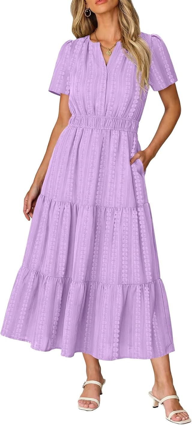 Thumbnail 6 de RUMIA Women Casual Midi/Maxi Dress with V Neck, Elastic Waist, and Pockets (S–2XL)