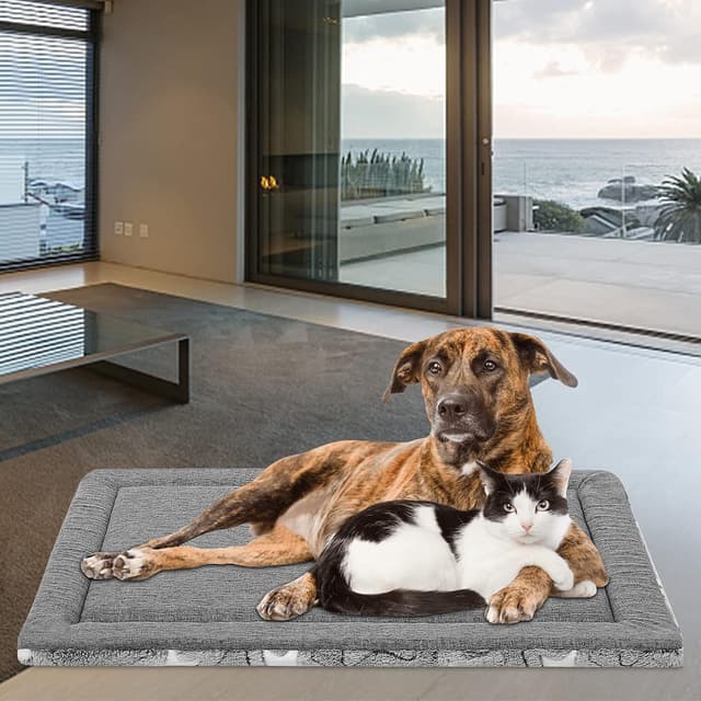 Detalle de EMPSIGN Cuscino per cani taglia grande reversibile in schiuma ad alta densità 137 x 84 x 2,8 cm, grigio