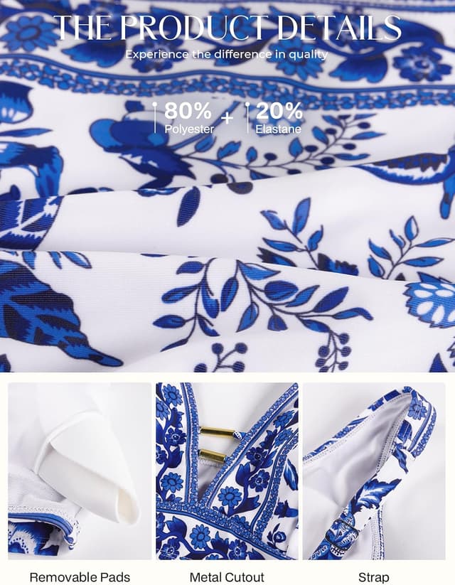 Detalle de Hanna Nikole Women’s High Waisted Bikini Sets Floral Print, 2-Piece Cutout V-Neck Swimsuit