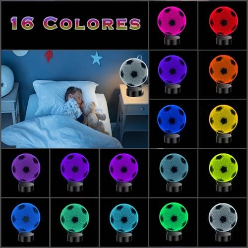 Detalle de YverLand lámpara LED 3D con forma de balón de fútbol (colores y mando a distancia) para niños