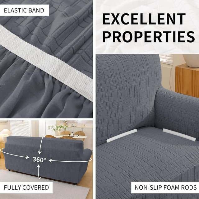 Detalle de YSTELLAA housse de canapé extensible 3 places grise claire, antidérapante et anti-rayures