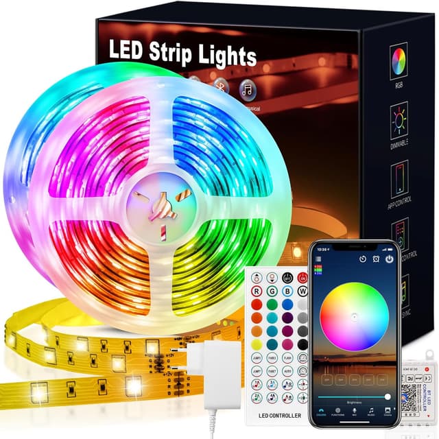 Detalle de VKH LED Strip 30 m (2×15 m) RGB, selbstklebend mit Fernbedienung, App und Musik-Sync