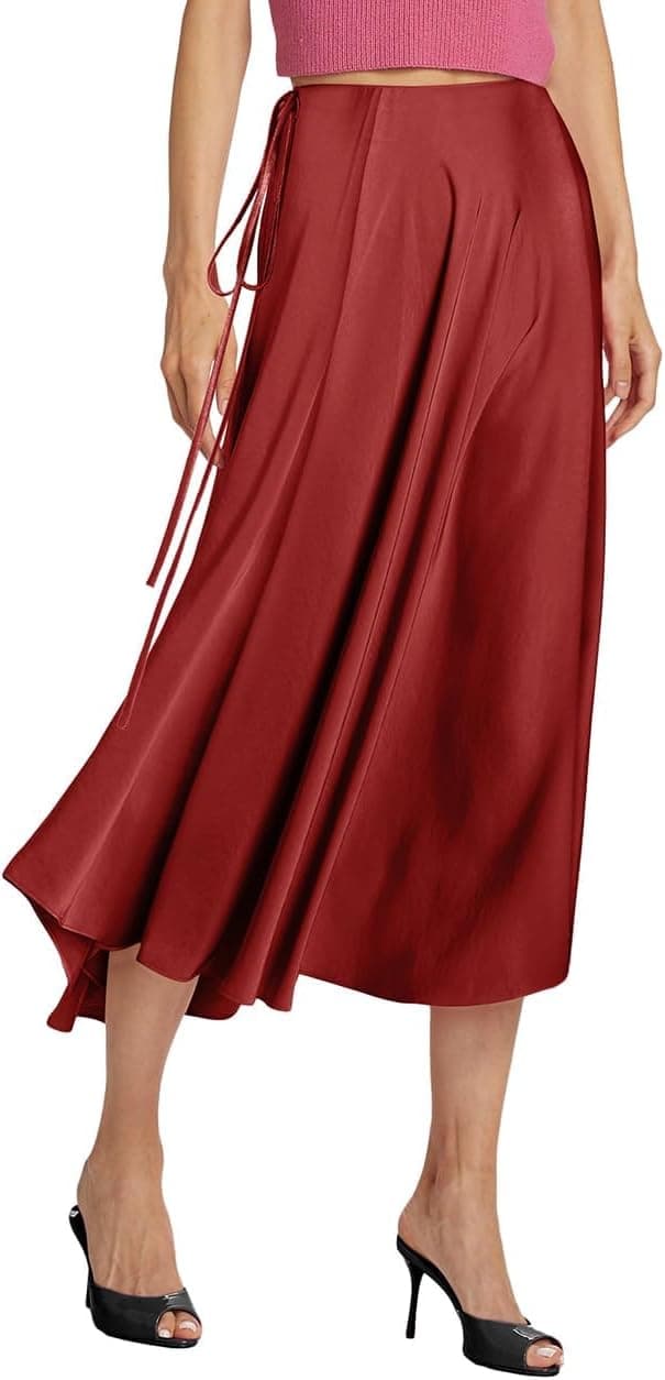 Detalle de MAYFASEY Women’s Satin Midi Skirt with High Waist & Side Zip