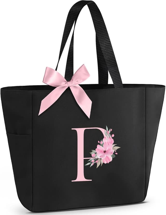 Detalle de Vavabox A-Z Initial Personalised Tote Bag (01-Black) – waterproof zipped gift tote