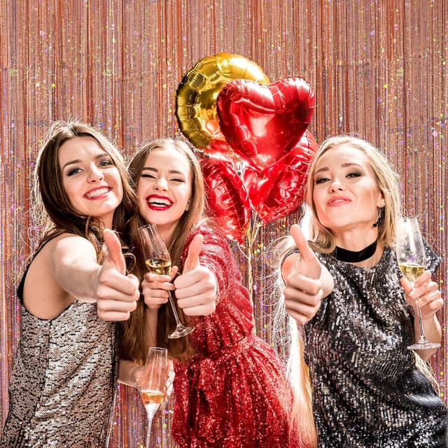 Detalle 2 de KERNOWO Lametta-Vorhang Roségold Glitzer – 2er-Set für Party-Fotoecken