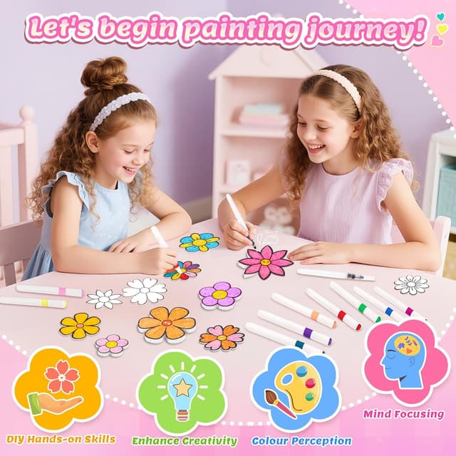 Detalle 2 de Gifts for 5–10 Year Old Girls DIY Flower Bouquet Art & Craft Drawing Kit (3D puffy paint activity set)