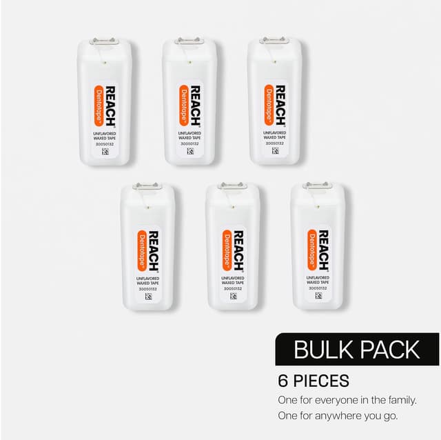 Detalle 2 de REACH Dentotape Waxed Dental Floss Tape (Extra Wide, Unflavored) — Plaque remover for wide-spaced teeth, 6-pack (100 yd each)