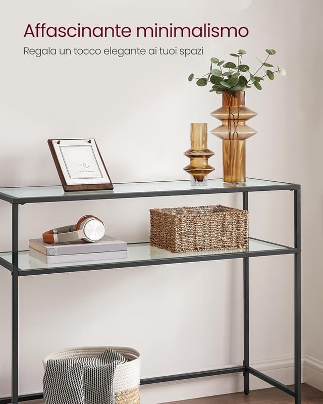 Detalle de VASAGLE LGT025B01 consolle ingresso con piano in vetro temperato, nero e trasparente