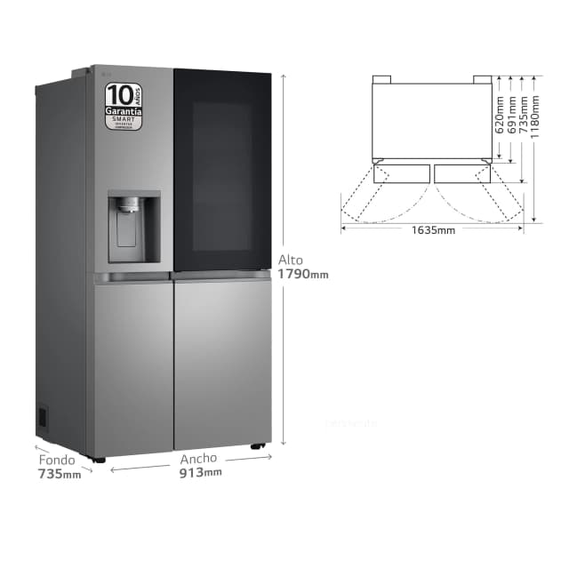 Detalle de LG GSXE80PYBD frigorífico americano side by side reacondicionado grado B con dispensador de agua