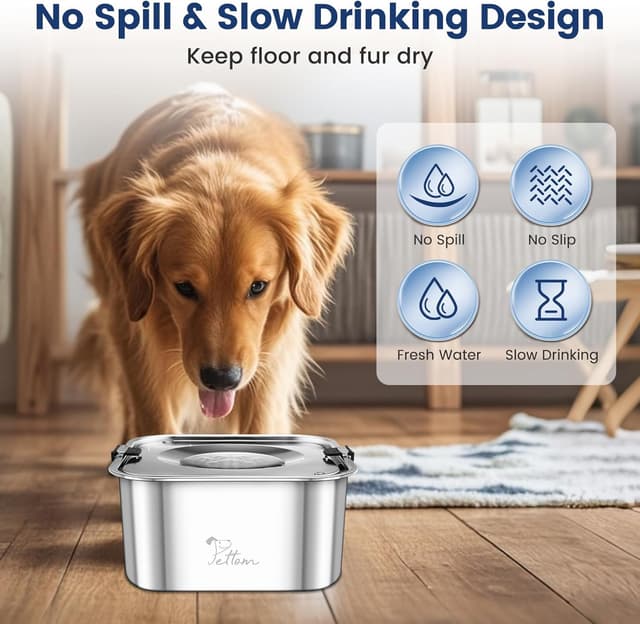 Detalle 2 de PETTOM Non Spill Dog Water Bowl (3L) – Stainless Steel 304 Anti-Drip Floating Bowl